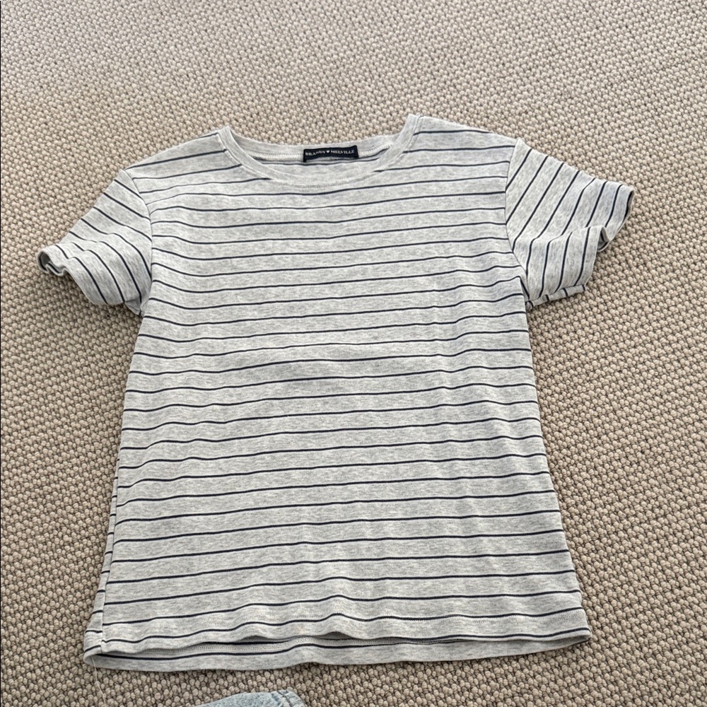 Brandy Melville Gray and Black Striped Tee
